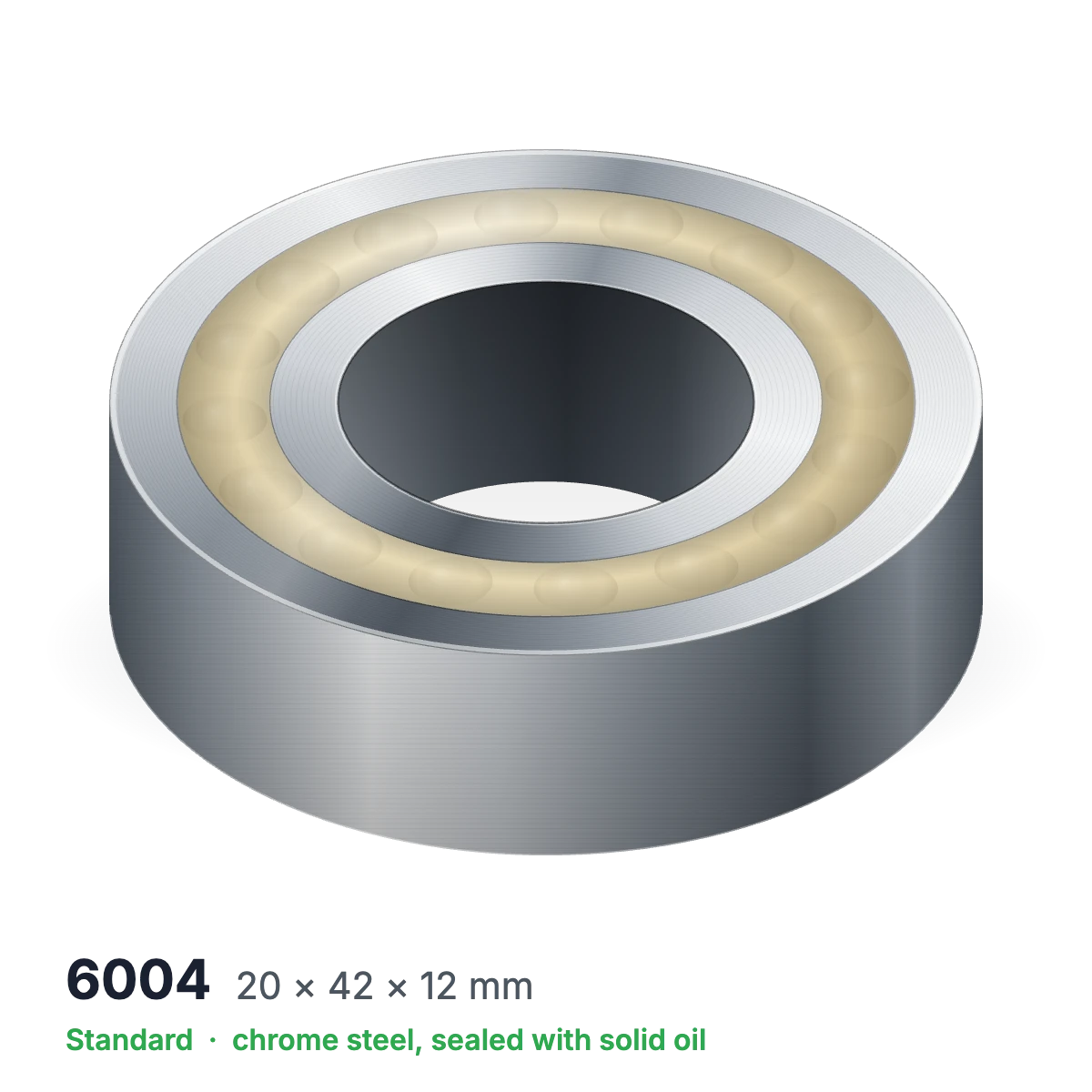 6004 solid oil ball bearing, 20 × 42 × 12 mm, chrome steel, sealed with solid oil