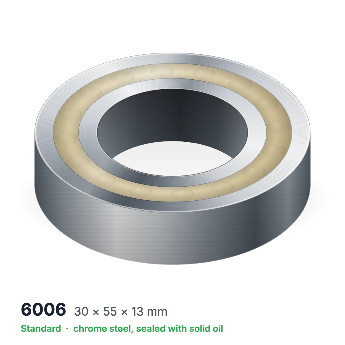 6006 solid oil ball bearing, 30 × 55 × 13 mm, chrome steel, sealed with solid oil