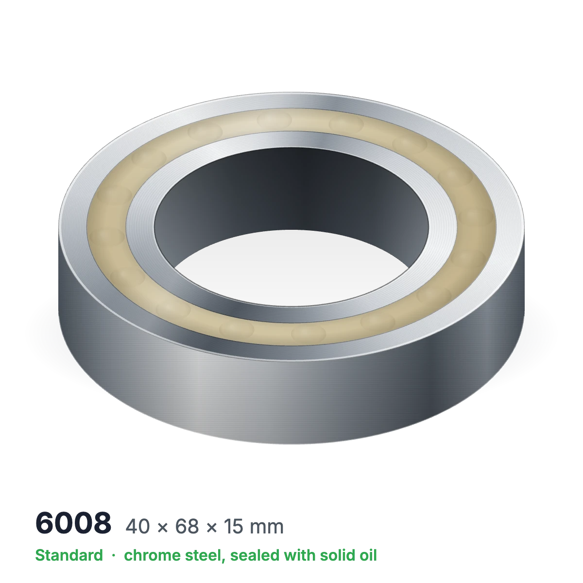 6008 solid oil ball bearing, 40 × 68 × 15 mm, chrome steel, sealed with solid oil
