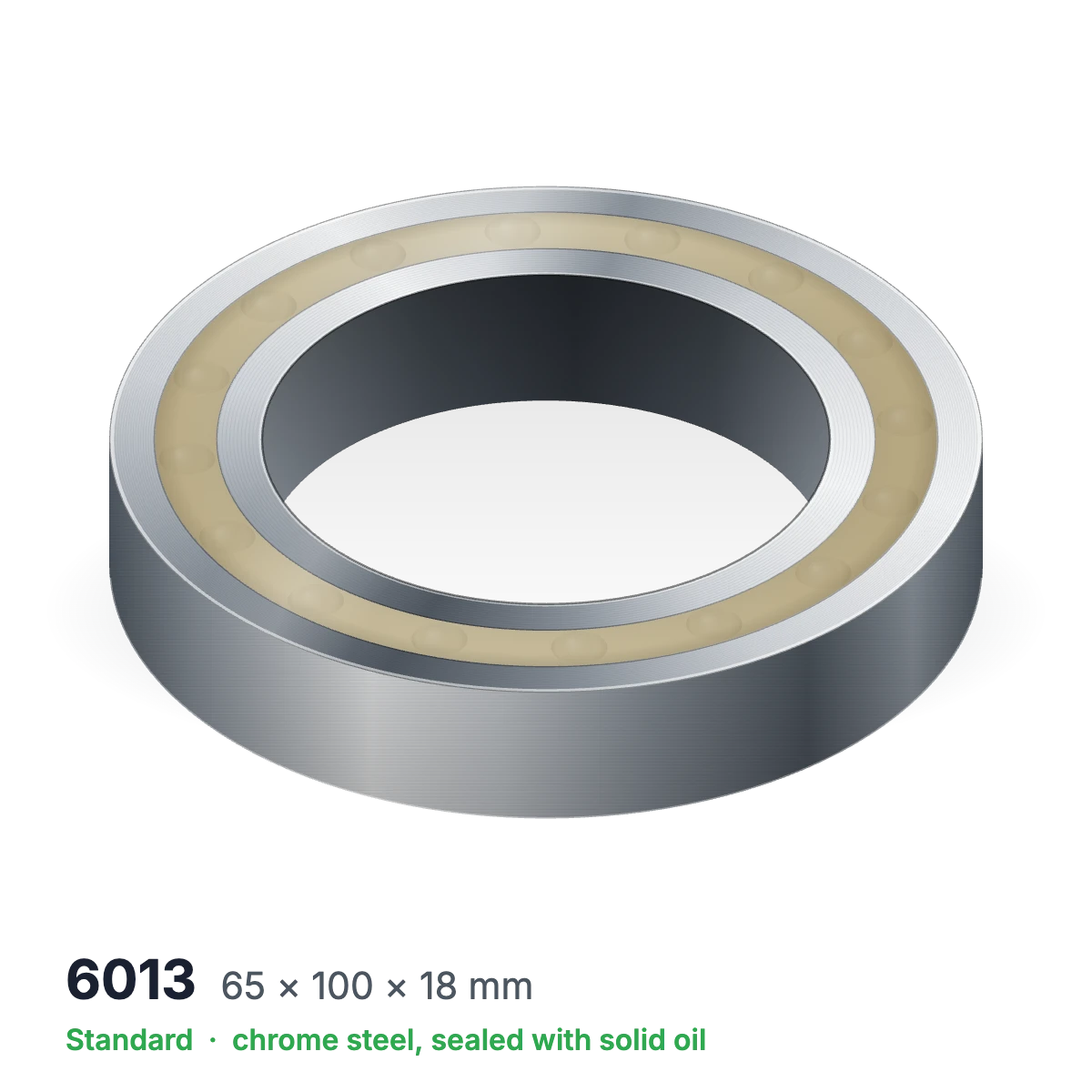 6013 solid oil ball bearing, 65 × 100 × 18 mm, chrome steel, sealed with solid oil