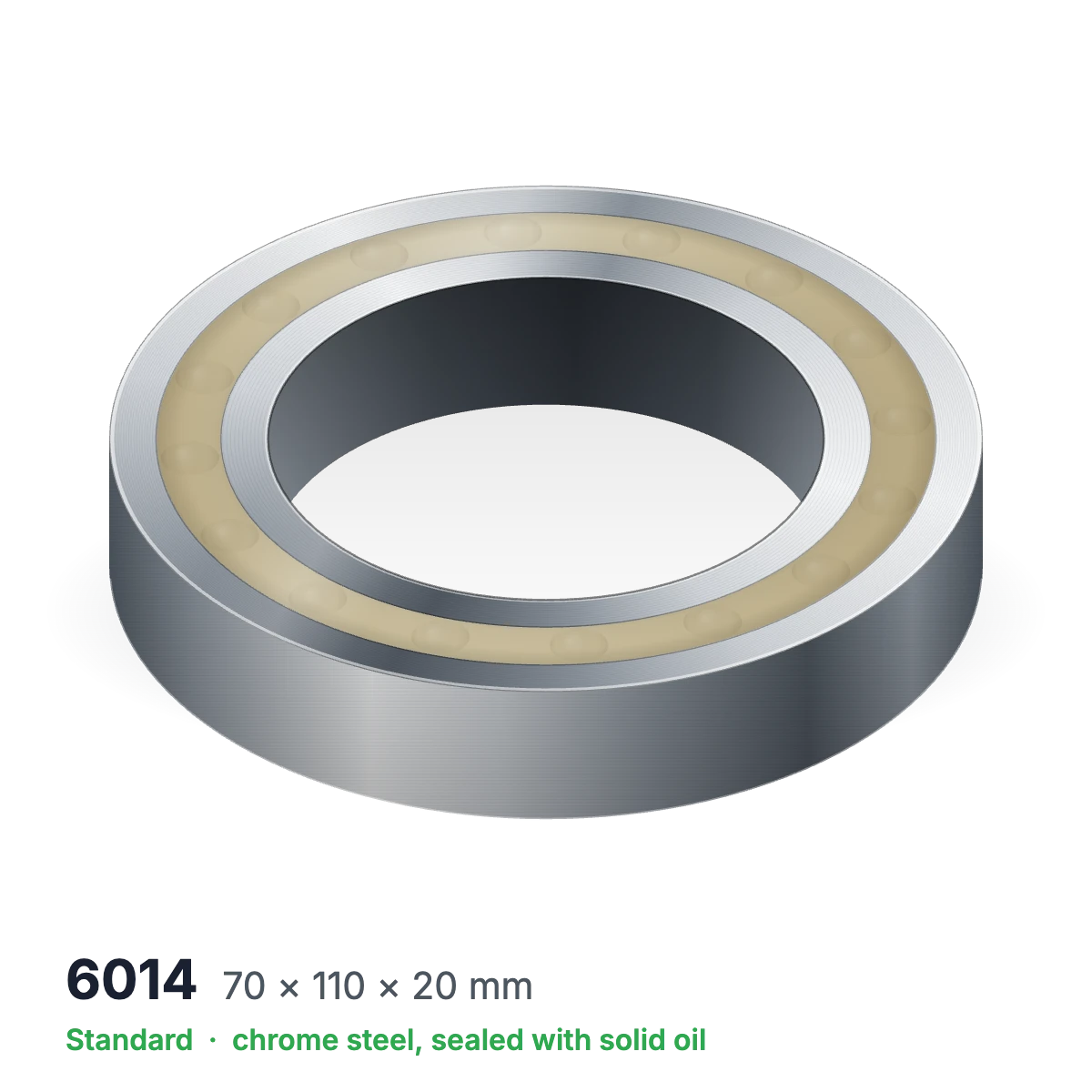 6014 solid oil ball bearing, 70 × 110 × 20 mm, chrome steel, sealed with solid oil
