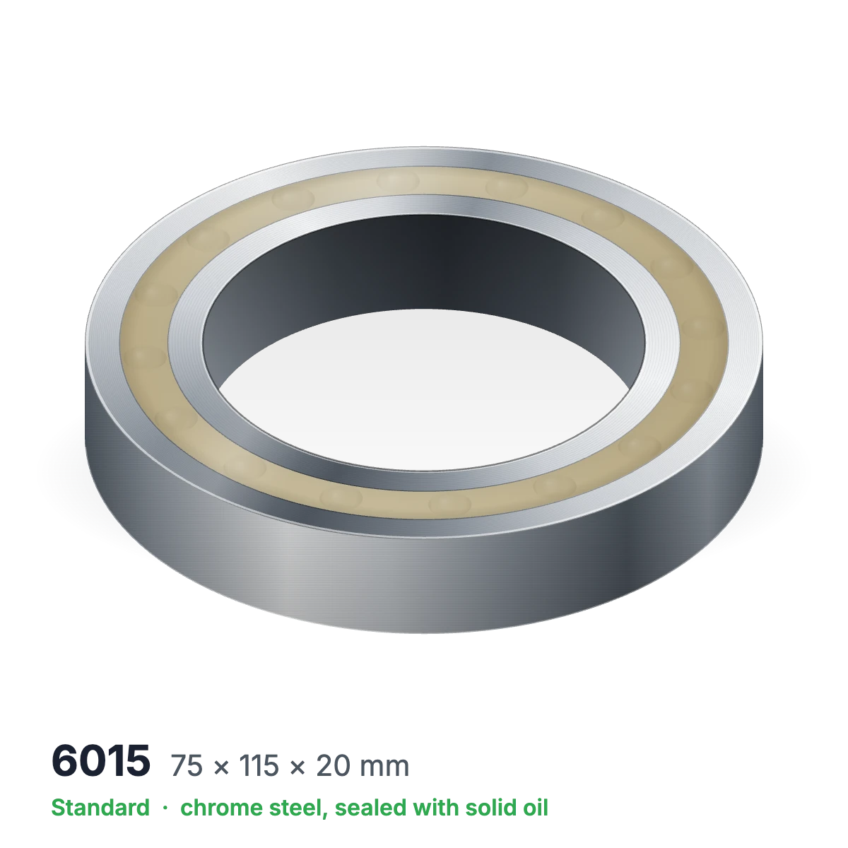 6015 solid oil ball bearing, 75 × 115 × 20 mm, chrome steel, sealed with solid oil
