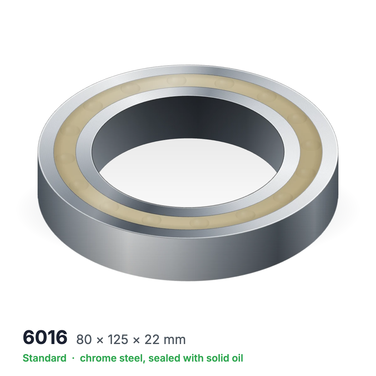 6016 solid oil ball bearing, 80 × 125 × 22 mm, chrome steel, sealed with solid oil