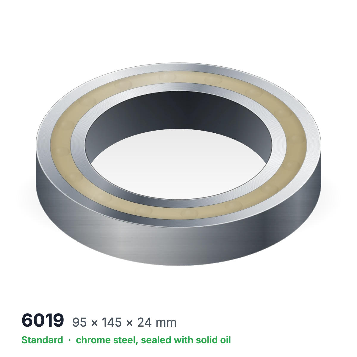 6019 solid oil ball bearing, 95 × 145 × 24 mm, chrome steel, sealed with solid oil