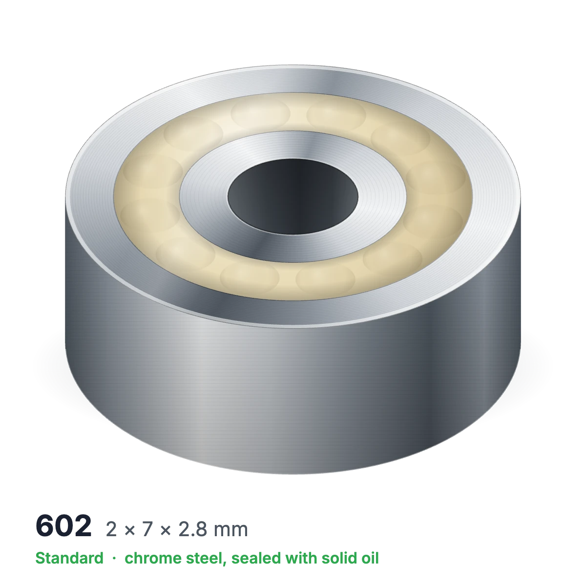 602 solid oil ball bearing, 2 × 7 × 2.8 mm, chrome steel, sealed with solid oil