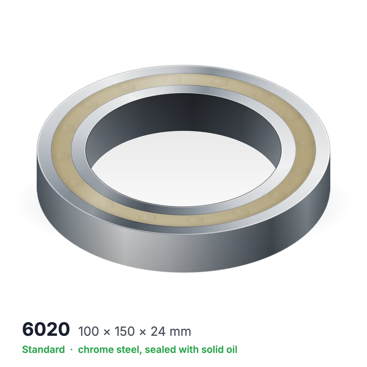 6020 solid oil ball bearing, 100 × 150 × 24 mm, chrome steel, sealed with solid oil