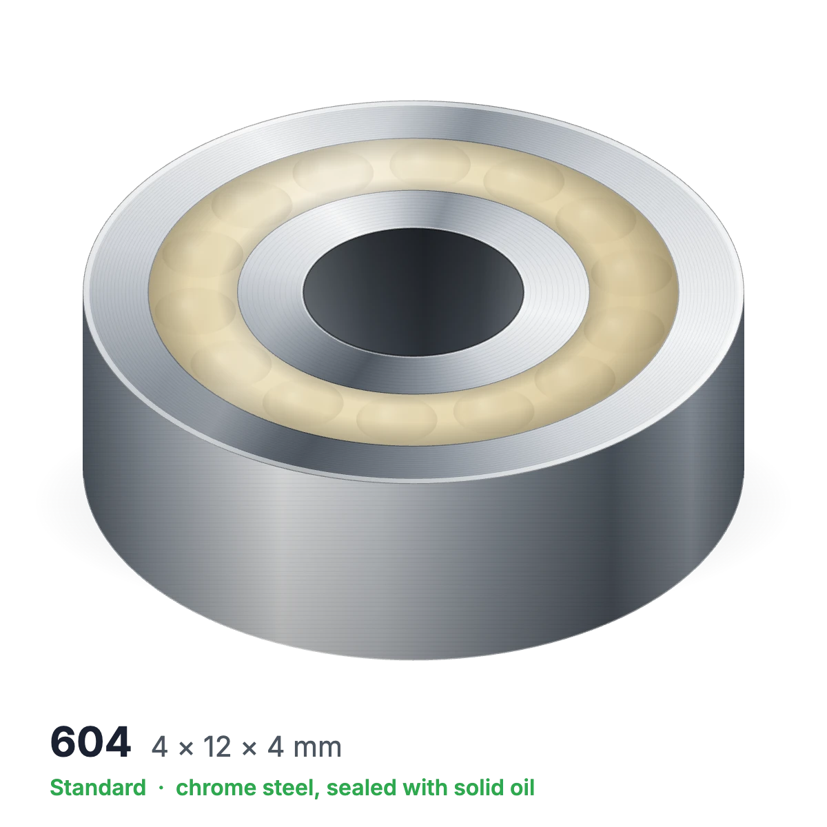 604 solid oil ball bearing, 4 × 12 × 4 mm, chrome steel, sealed with solid oil