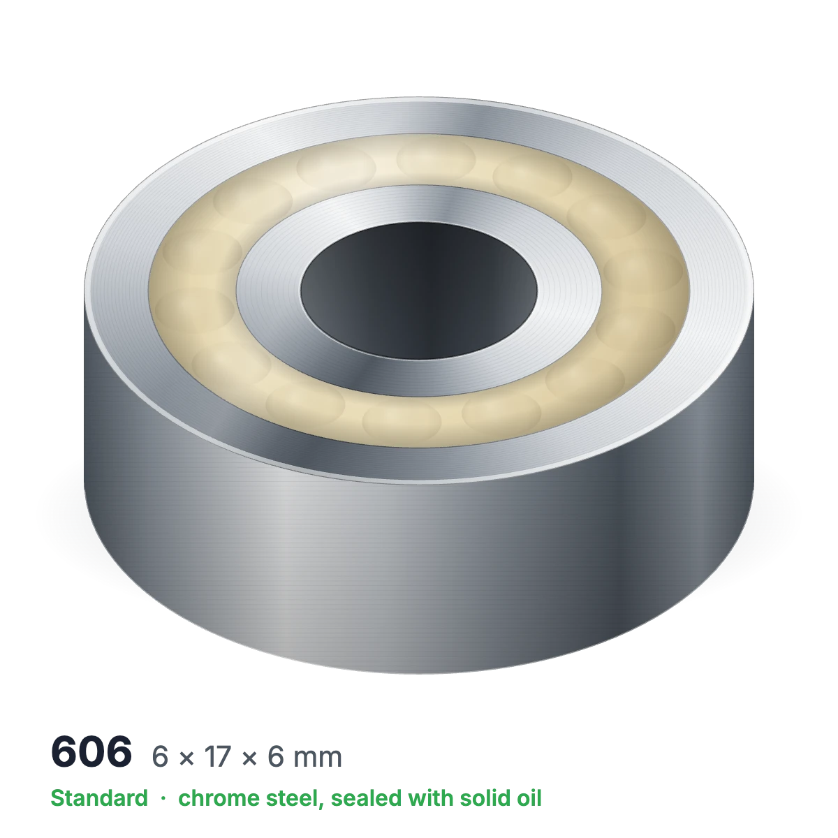606 solid oil ball bearing, 6 × 17 × 6 mm, chrome steel, sealed with solid oil
