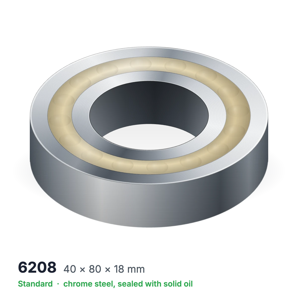 6208 solid oil ball bearing, 40 × 80 × 18 mm, chrome steel, sealed with solid oil