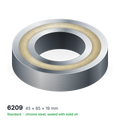 6209 solid oil ball bearing, 45 × 85 × 19 mm, chrome steel, sealed with solid oil