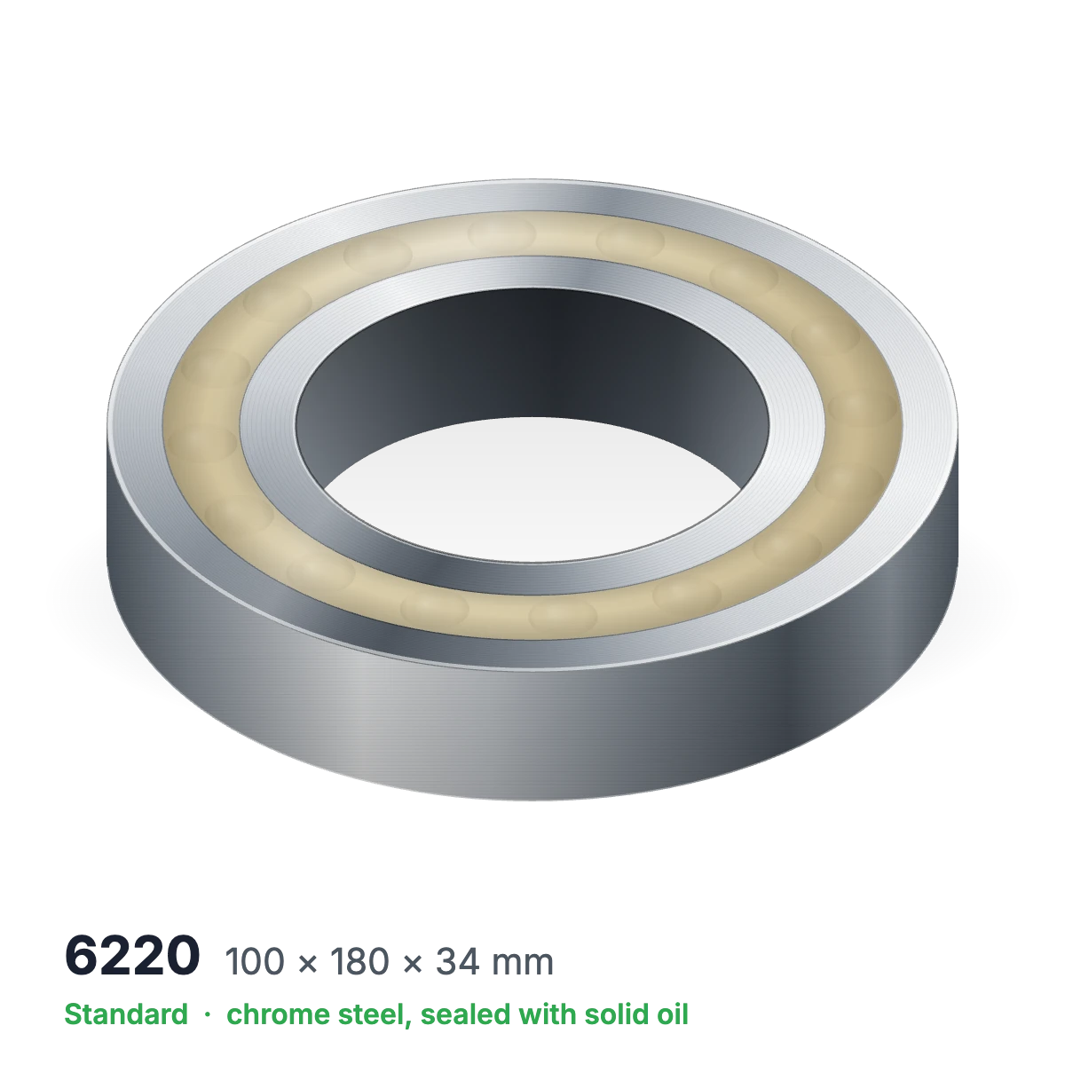 6220 solid oil ball bearing, 100 × 180 × 34 mm, chrome steel, sealed with solid oil