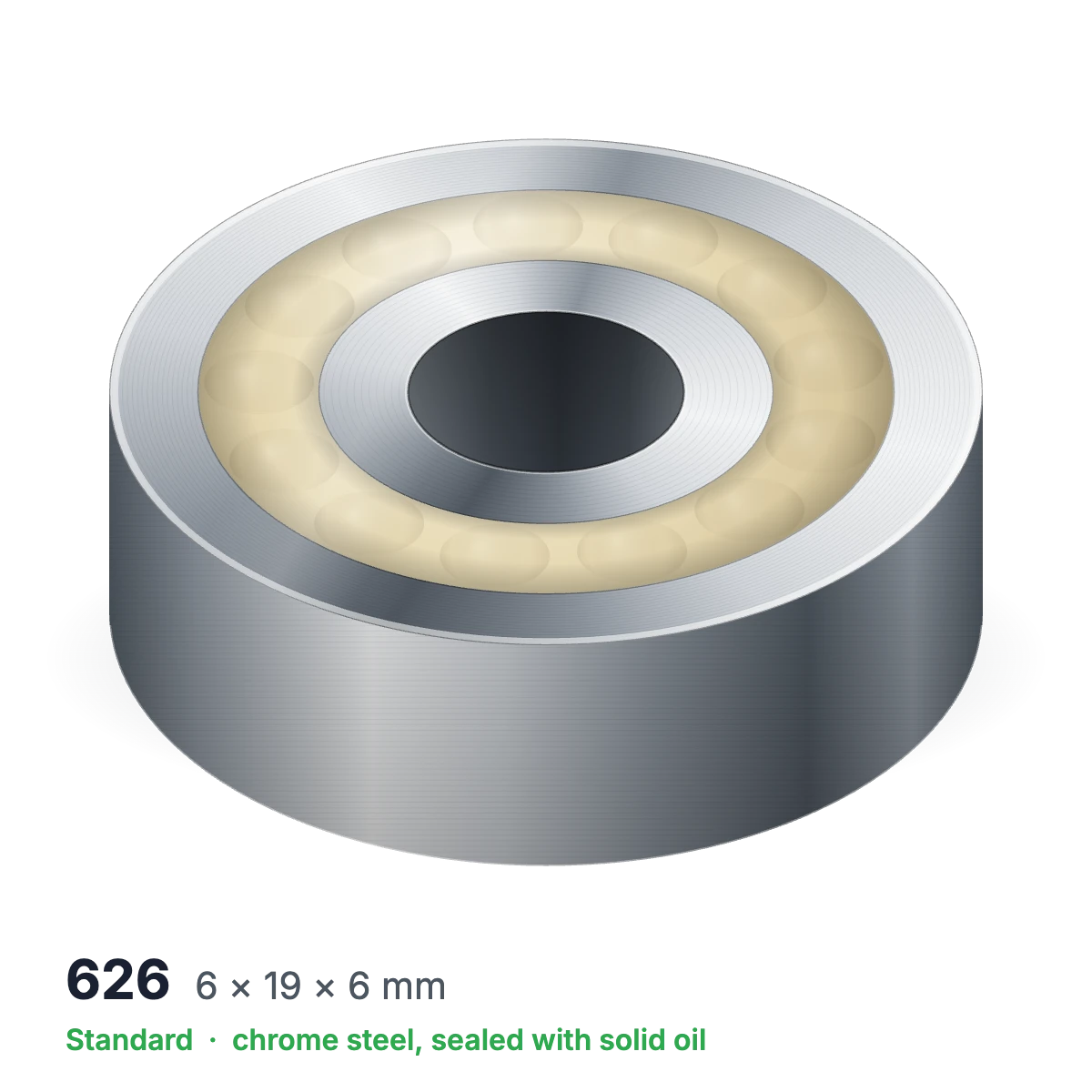 626 solid oil ball bearing, 6 × 19 × 6 mm, chrome steel, sealed with solid oil