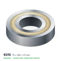 6315 solid oil ball bearing, 75 × 160 × 37 mm, chrome steel, sealed with solid oil