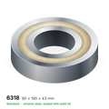 6318 solid oil ball bearing, 90 × 190 × 43 mm, chrome steel, sealed with solid oil