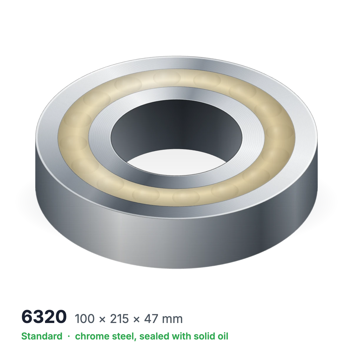 6320 solid oil ball bearing, 100 × 215 × 47 mm, chrome steel, sealed with solid oil