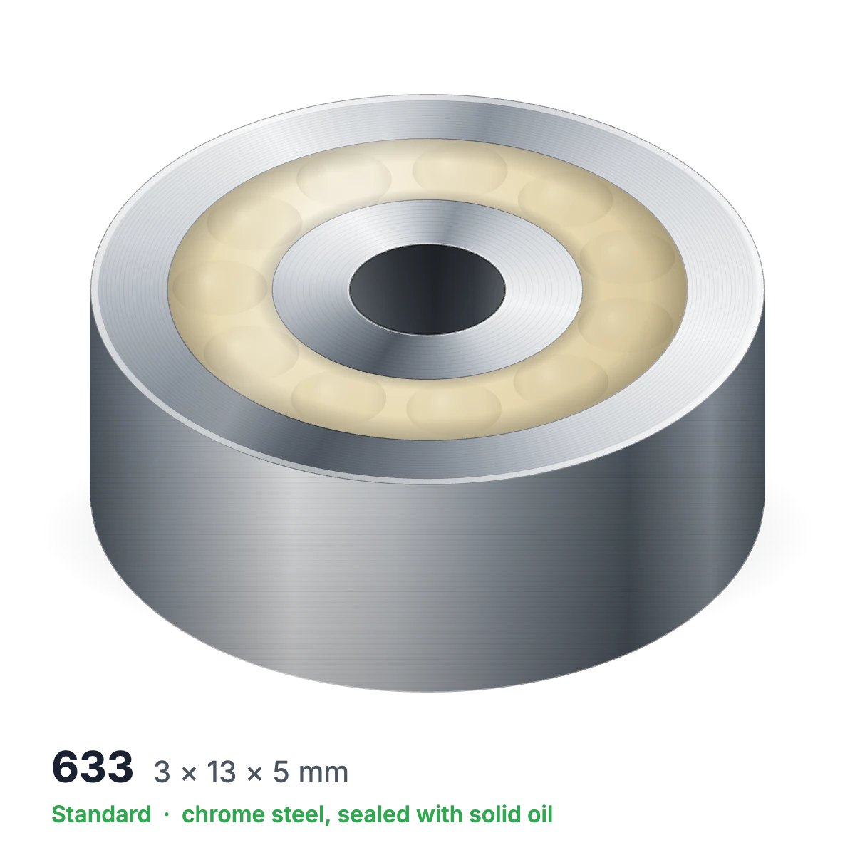 633 solid oil ball bearing, 3 × 13 × 5 mm, chrome steel, sealed with solid oil
