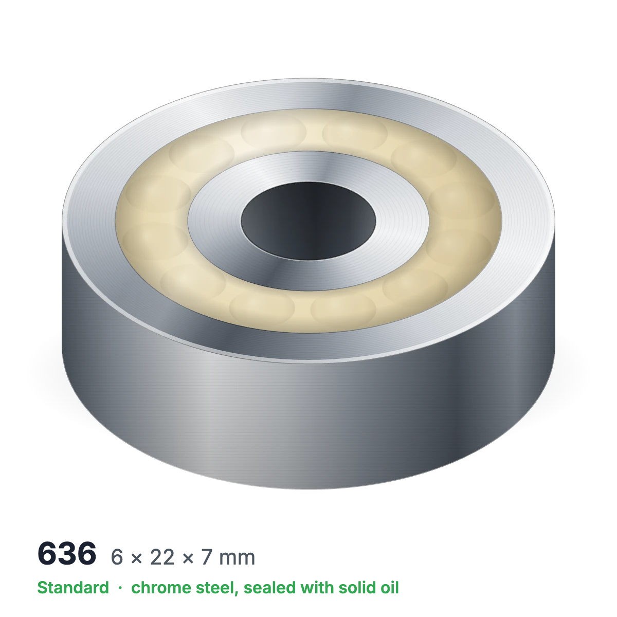 636 solid oil ball bearing, 6 × 22 × 7 mm, chrome steel, sealed with solid oil