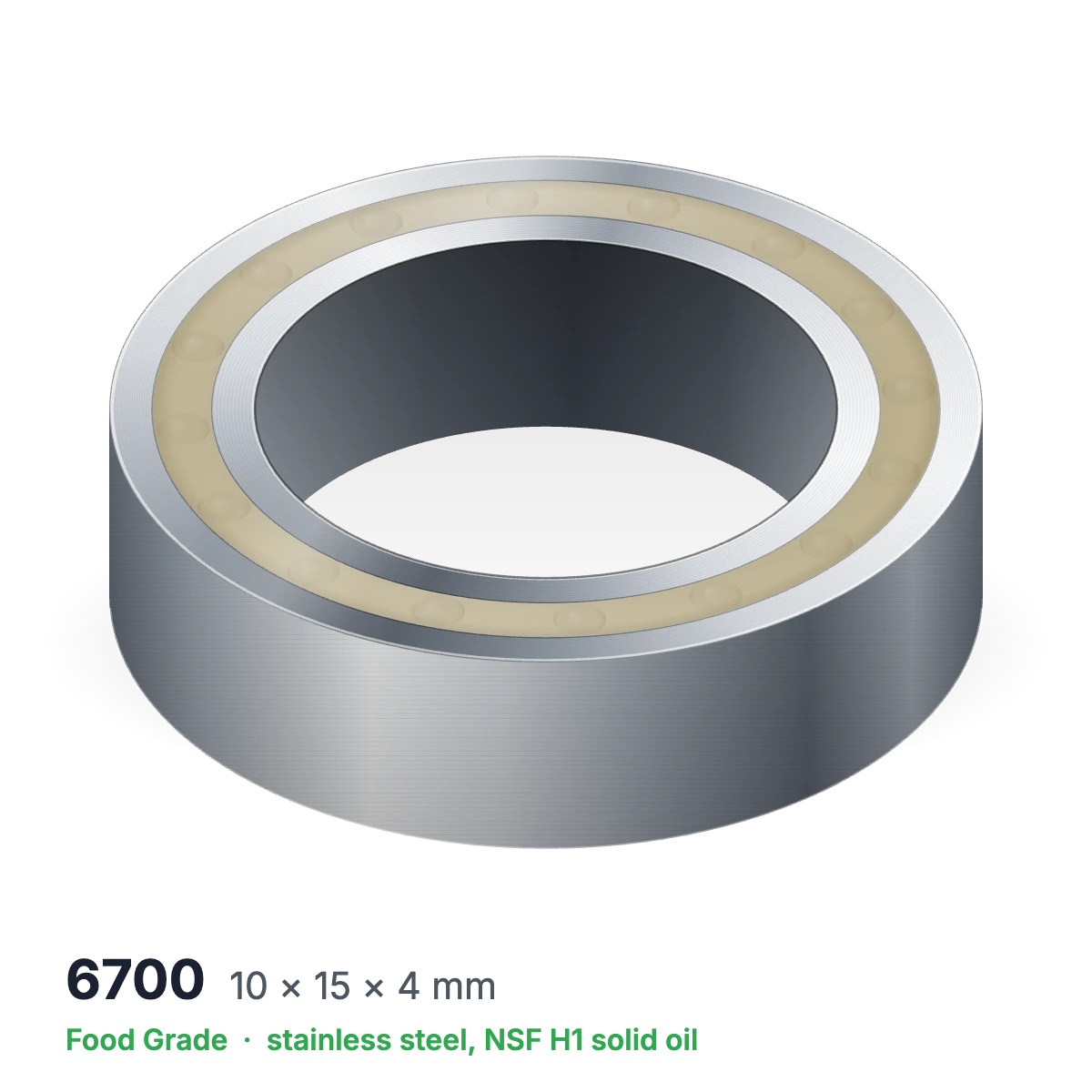 6700 food grade solid oil ball bearing, 10 × 15 × 4 mm, stainless steel with NSF H1 solid oil