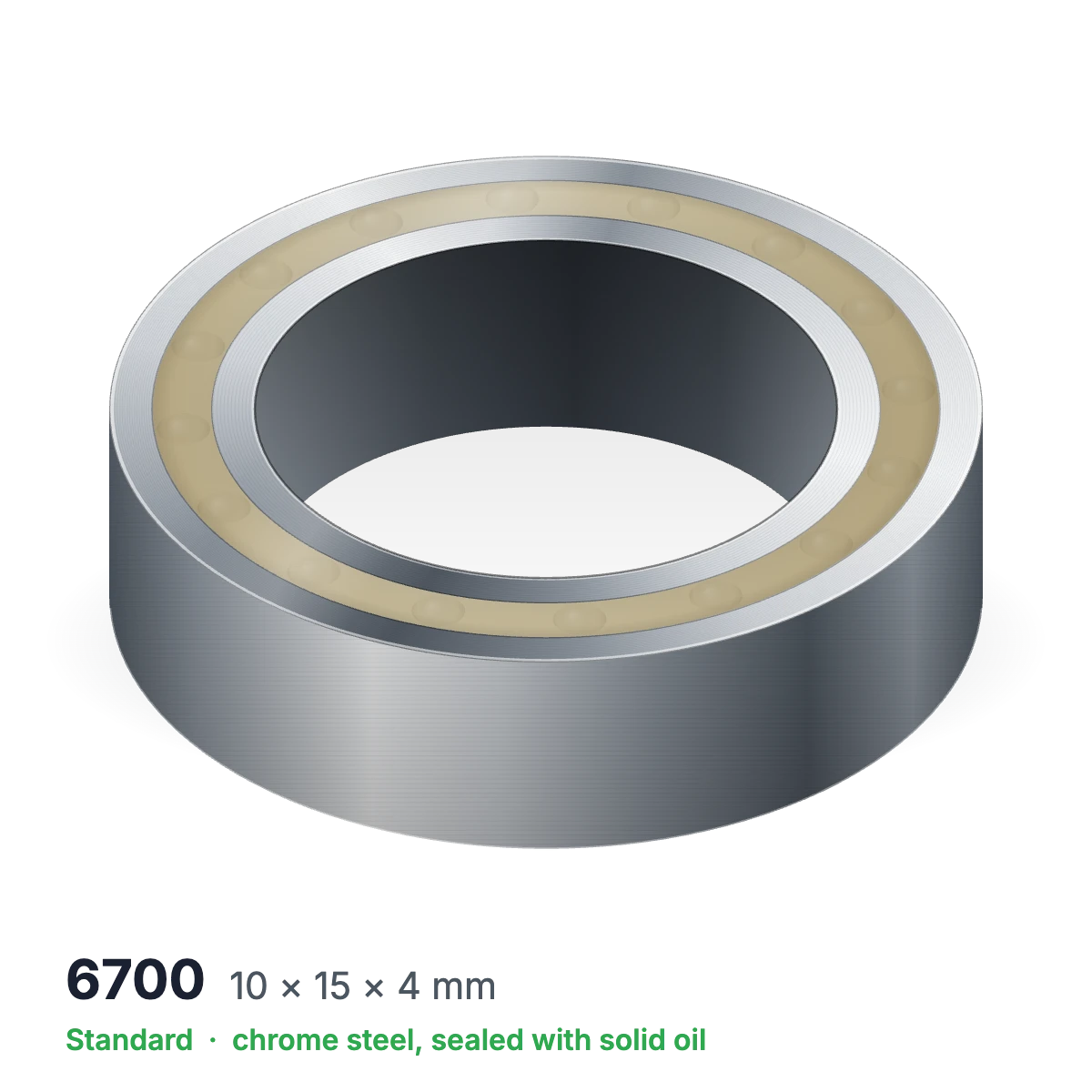 6700 solid oil ball bearing, 10 × 15 × 4 mm, chrome steel, sealed with solid oil