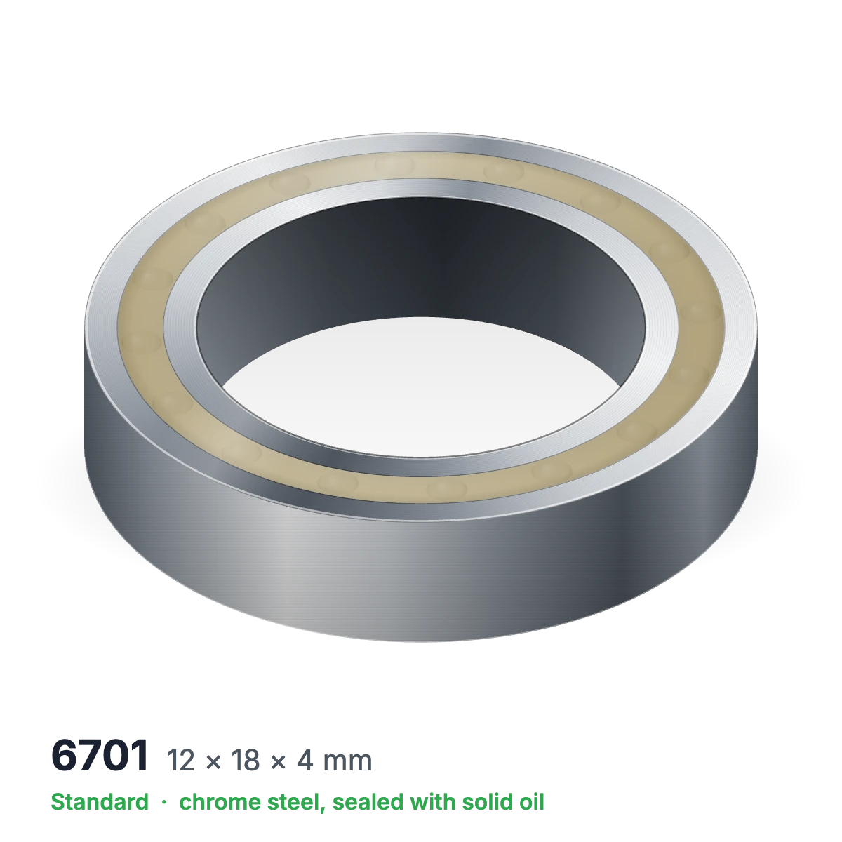 6701 solid oil ball bearing, 12 × 18 × 4 mm, chrome steel, sealed with solid oil