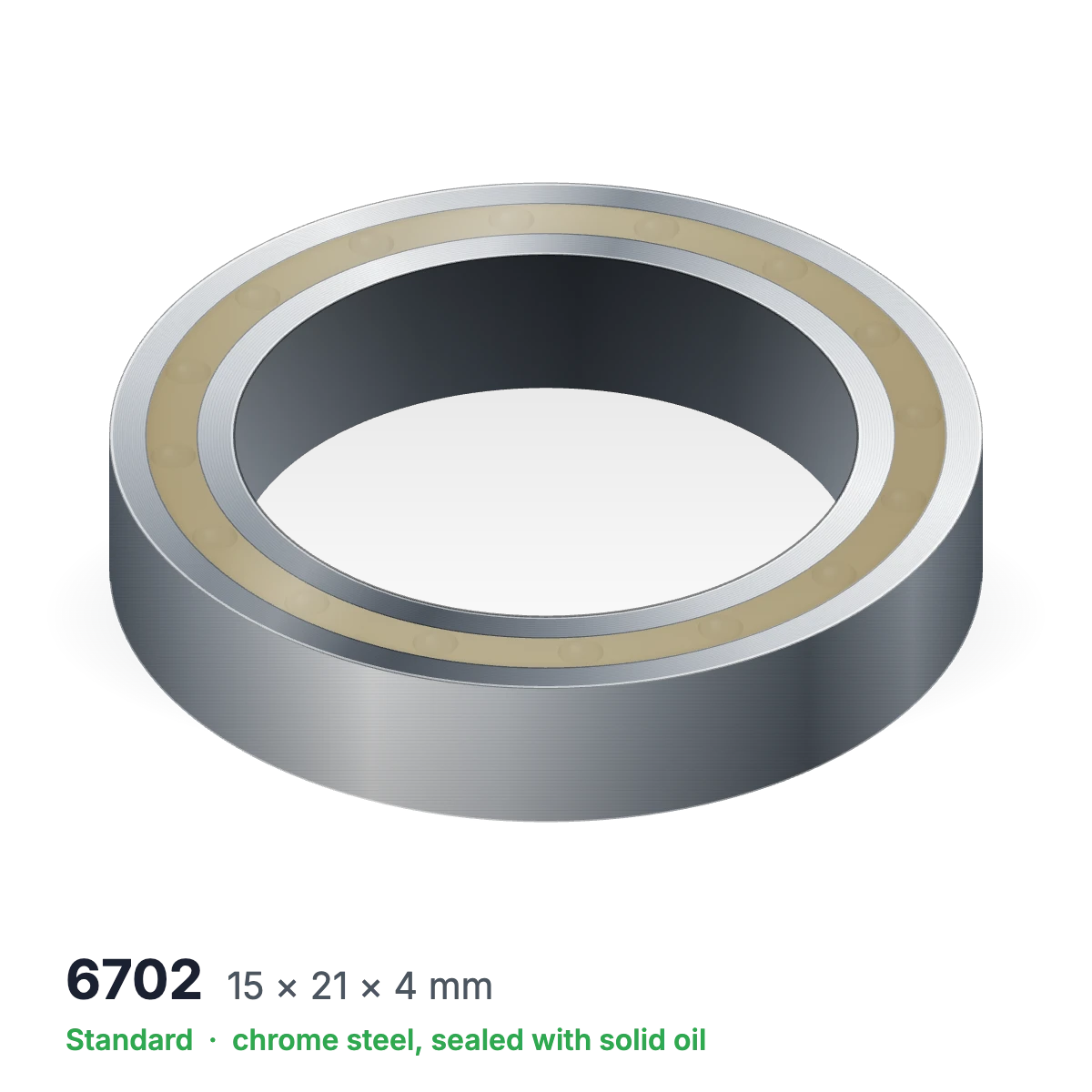 6702 solid oil ball bearing, 15 × 21 × 4 mm, chrome steel, sealed with solid oil