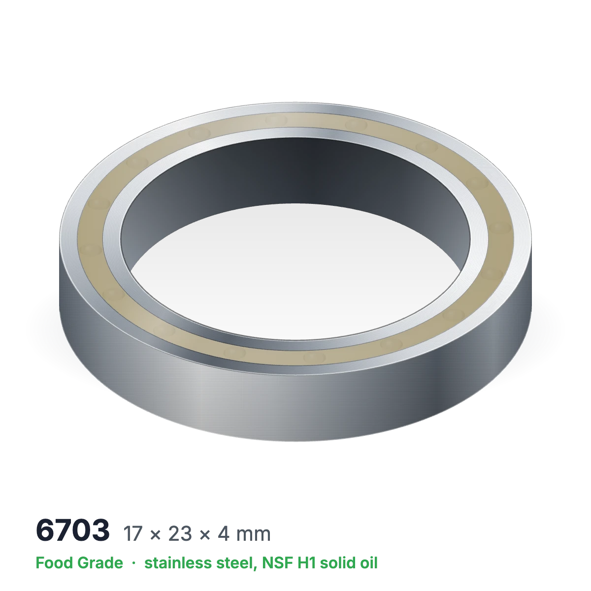 6703 food grade solid oil ball bearing, 17 × 23 × 4 mm, stainless steel with NSF H1 solid oil