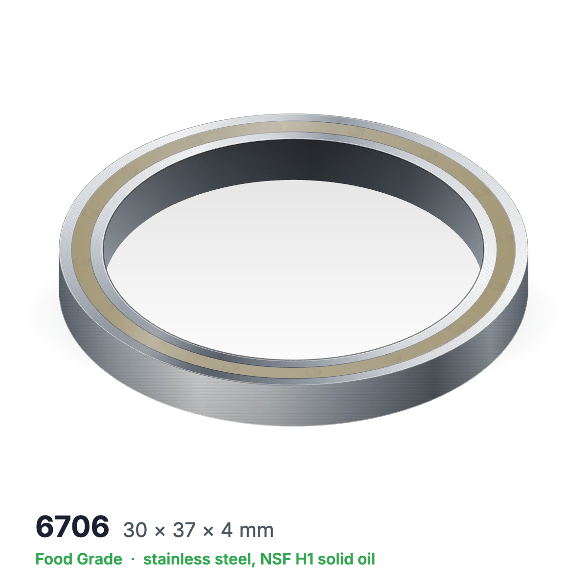 6706 food grade solid oil ball bearing, 30 × 37 × 4 mm, stainless steel with NSF H1 solid oil