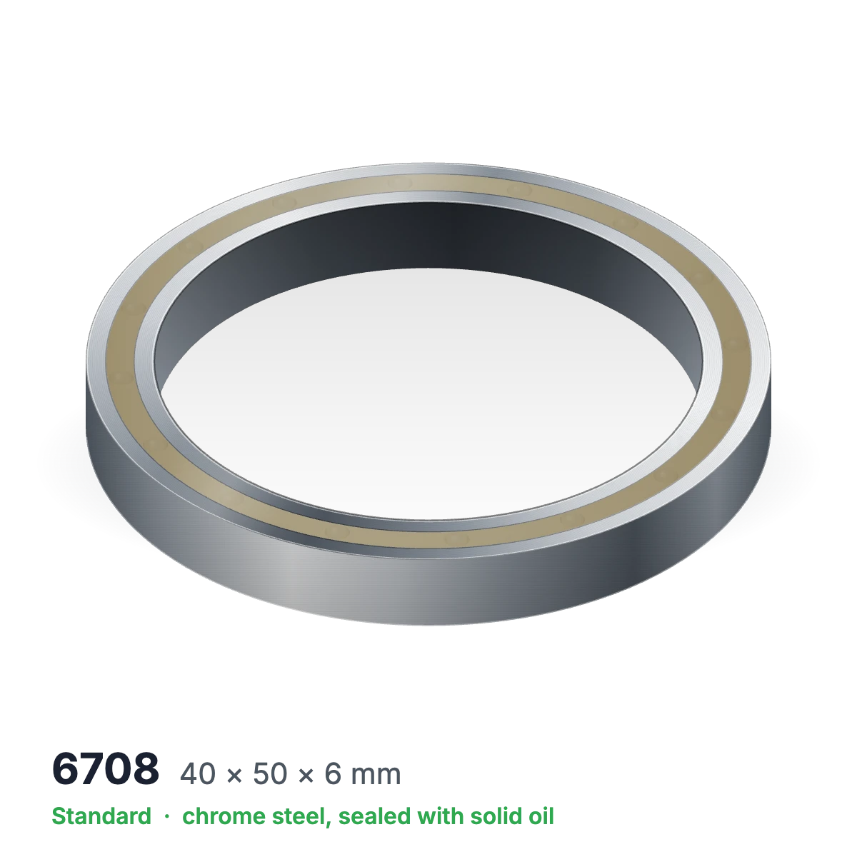 6708 solid oil ball bearing, 40 × 50 × 6 mm, chrome steel, sealed with solid oil