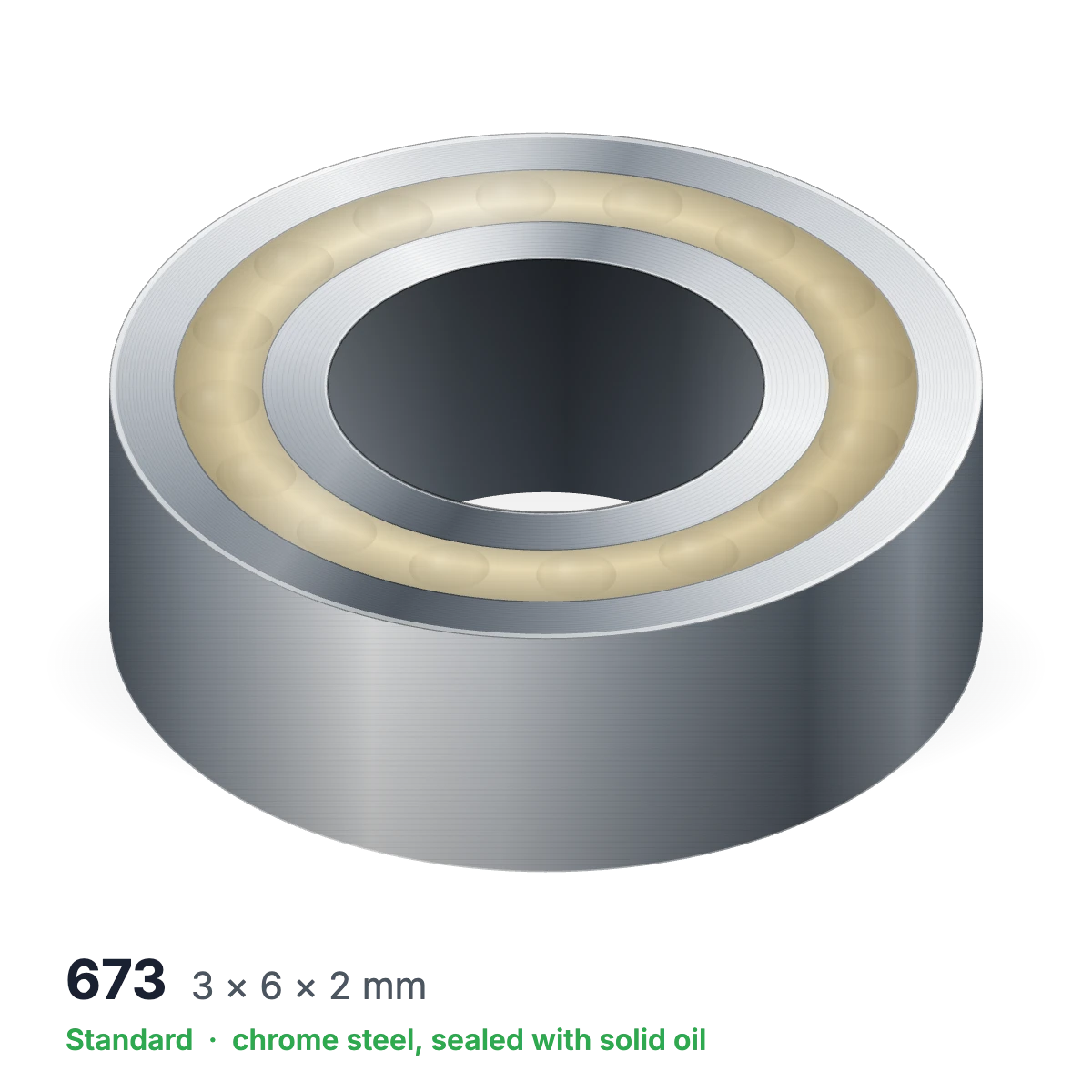 673 solid oil ball bearing, 3 × 6 × 2 mm, chrome steel, sealed with solid oil