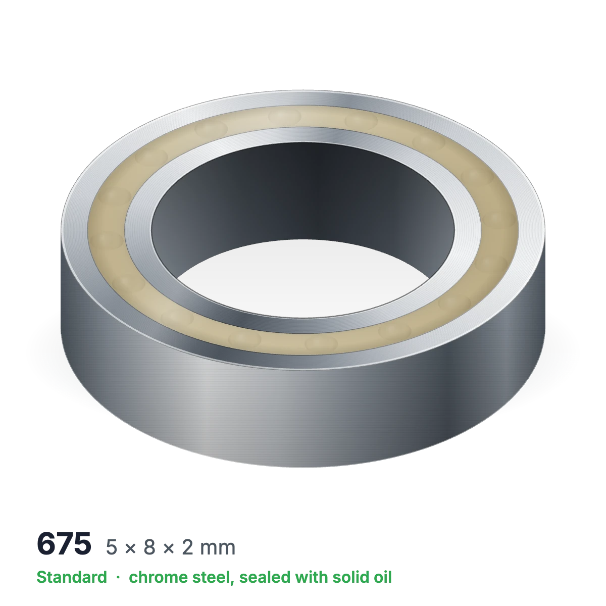 675 solid oil ball bearing, 5 × 8 × 2 mm, chrome steel, sealed with solid oil