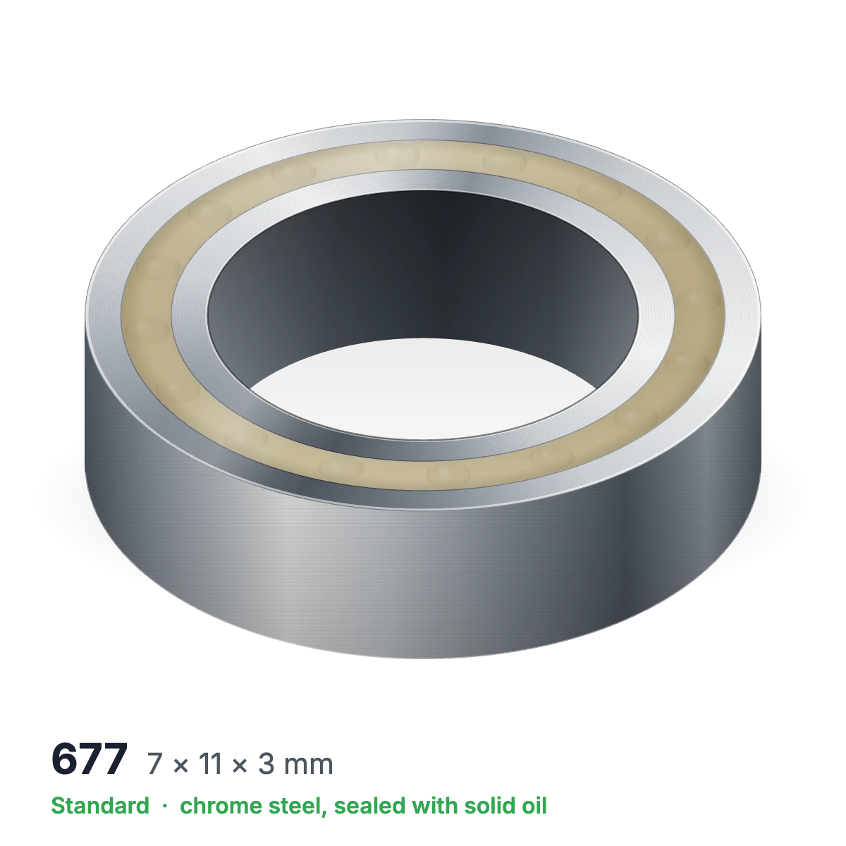 677 solid oil ball bearing, 7 × 11 × 3 mm, chrome steel, sealed with solid oil