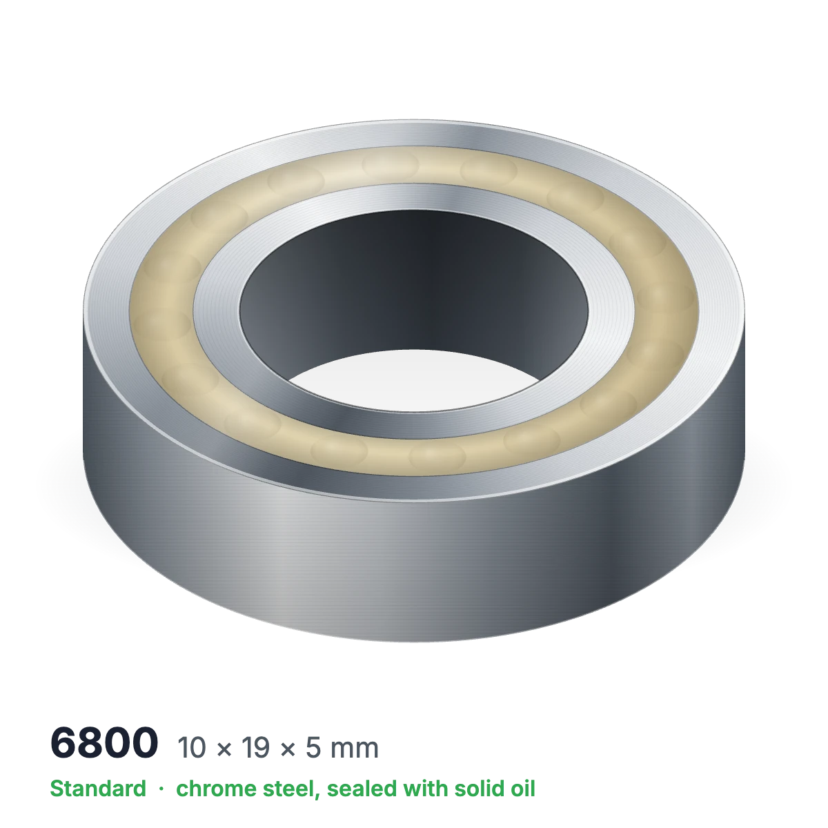 6800 solid oil ball bearing, 10 × 19 × 5 mm, chrome steel, sealed with solid oil