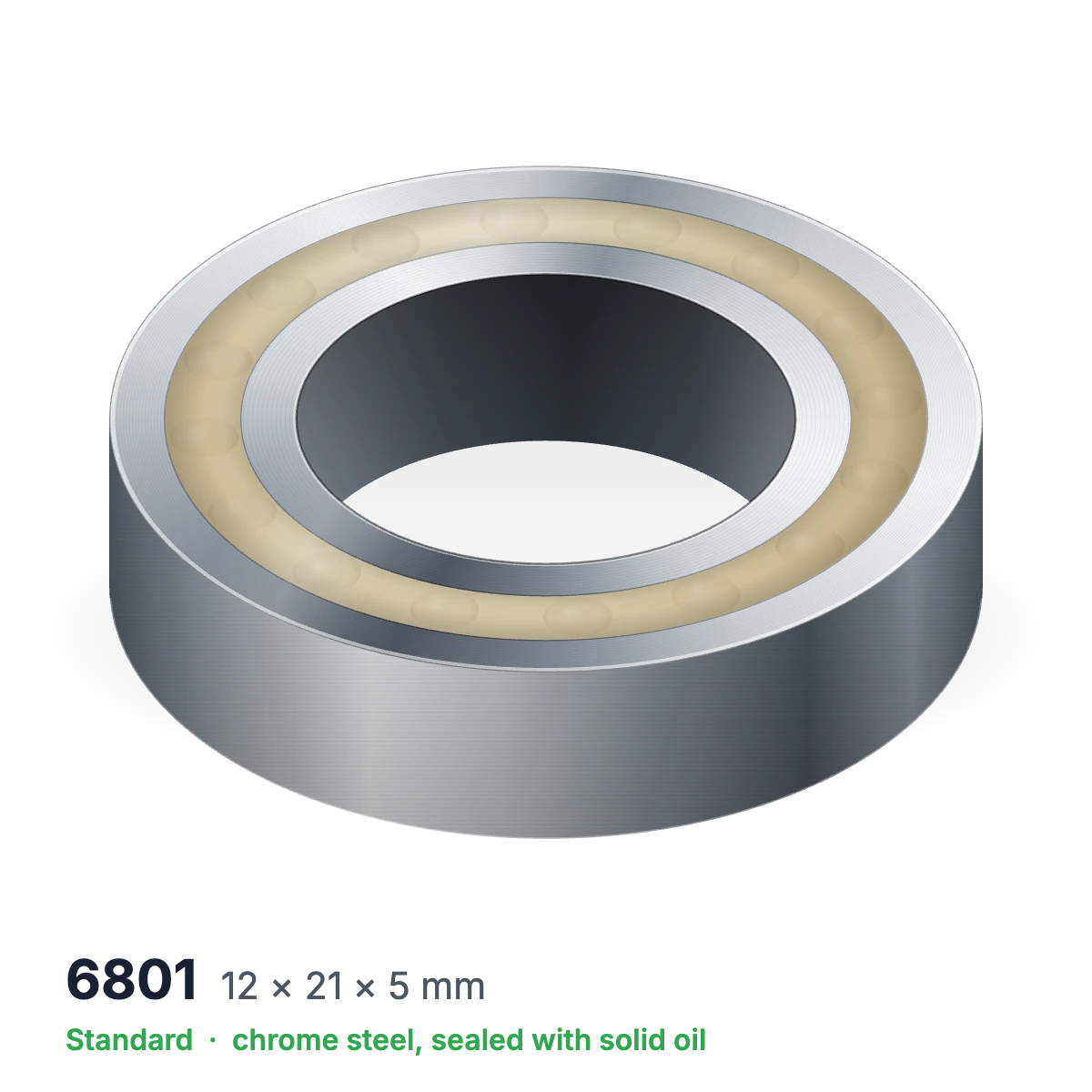 6801 solid oil ball bearing, 12 × 21 × 5 mm, chrome steel, sealed with solid oil