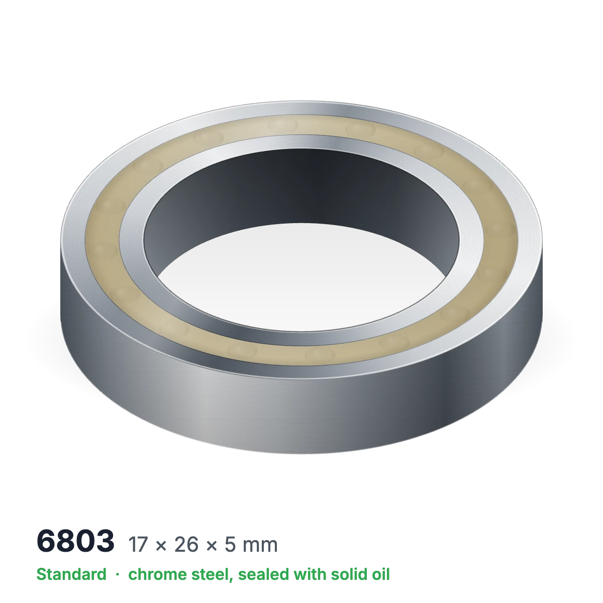 6803 solid oil ball bearing, 17 × 26 × 5 mm, chrome steel, sealed with solid oil