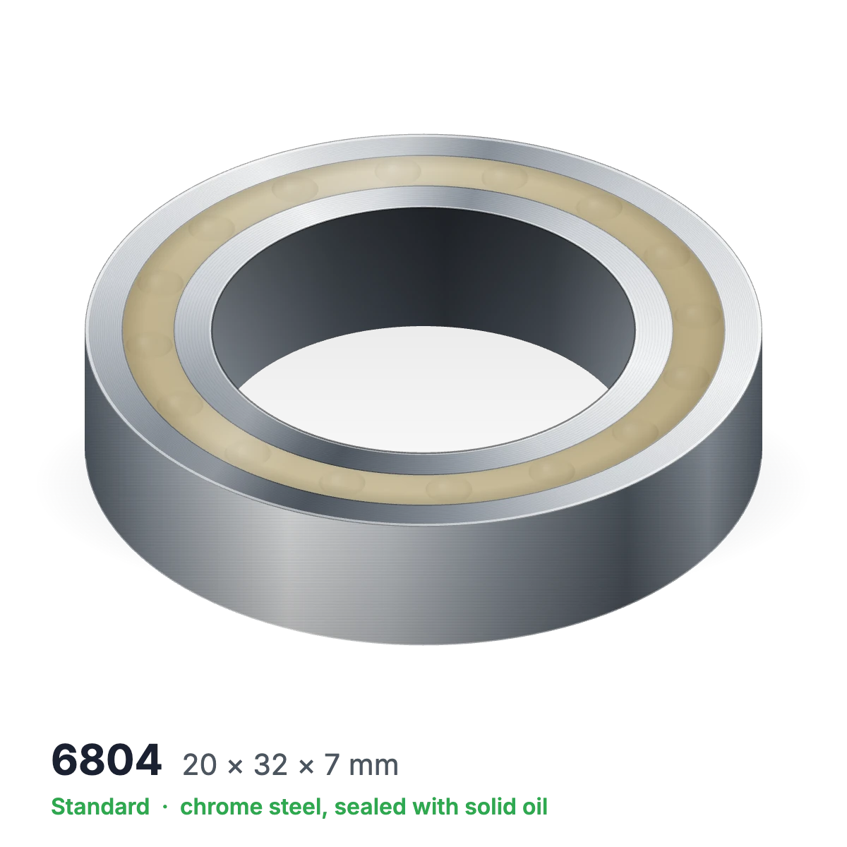 6804 solid oil ball bearing, 20 × 32 × 7 mm, chrome steel, sealed with solid oil