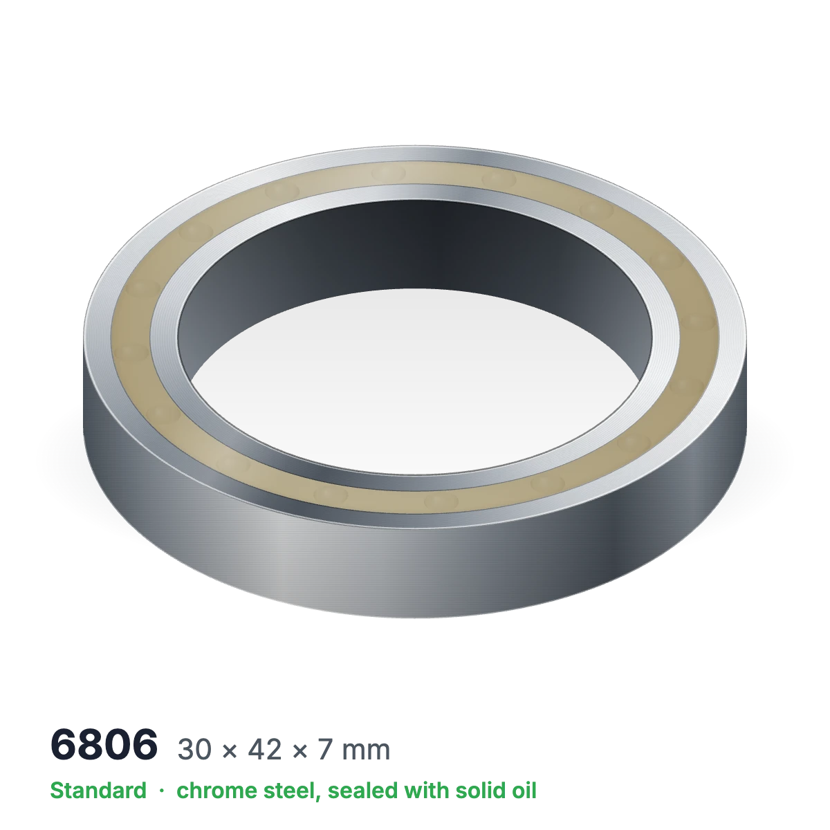 6806 solid oil ball bearing, 30 × 42 × 7 mm, chrome steel, sealed with solid oil