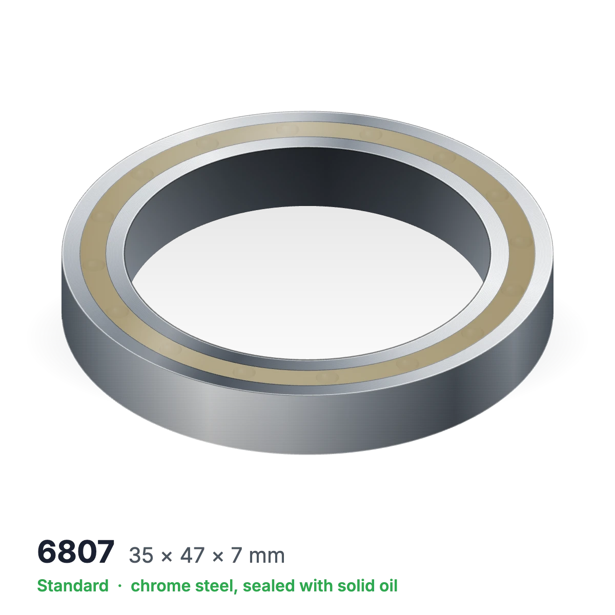 6807 solid oil ball bearing, 35 × 47 × 7 mm, chrome steel, sealed with solid oil