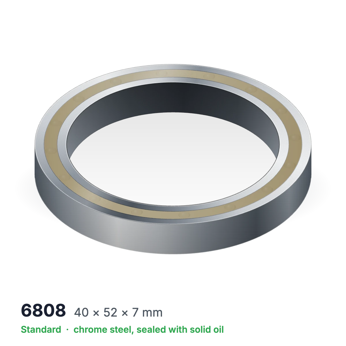 6808 solid oil ball bearing, 40 × 52 × 7 mm, chrome steel, sealed with solid oil