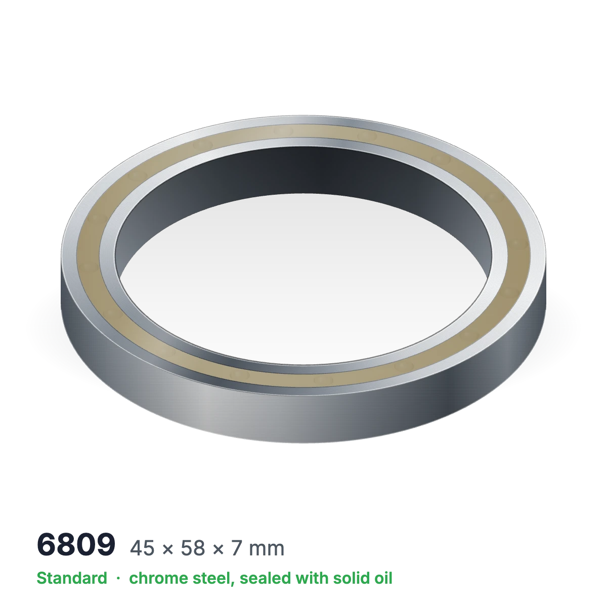 6809 solid oil ball bearing, 45 × 58 × 7 mm, chrome steel, sealed with solid oil