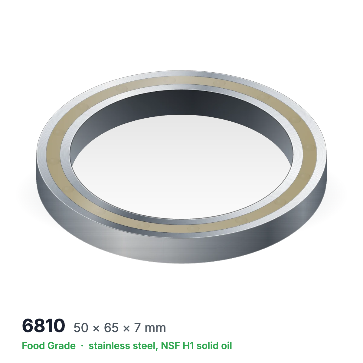 6810 food grade solid oil ball bearing, 50 × 65 × 7 mm, stainless steel with NSF H1 solid oil