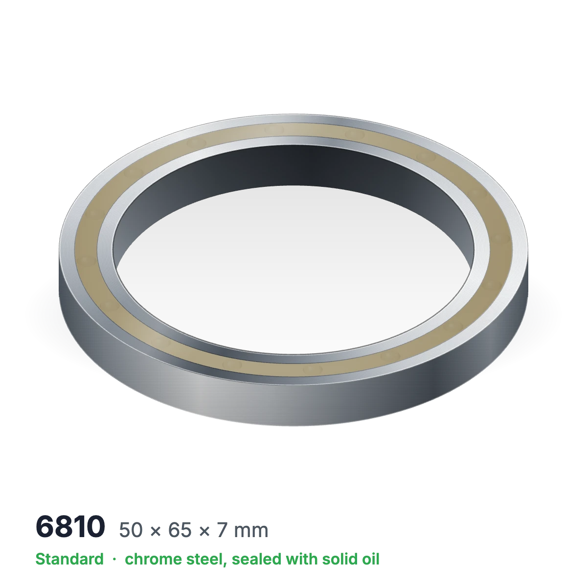 6810 solid oil ball bearing, 50 × 65 × 7 mm, chrome steel, sealed with solid oil