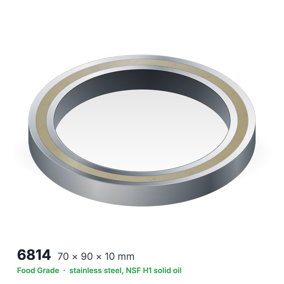 6814 food grade solid oil ball bearing, 70 × 90 × 10 mm, stainless steel with NSF H1 solid oil