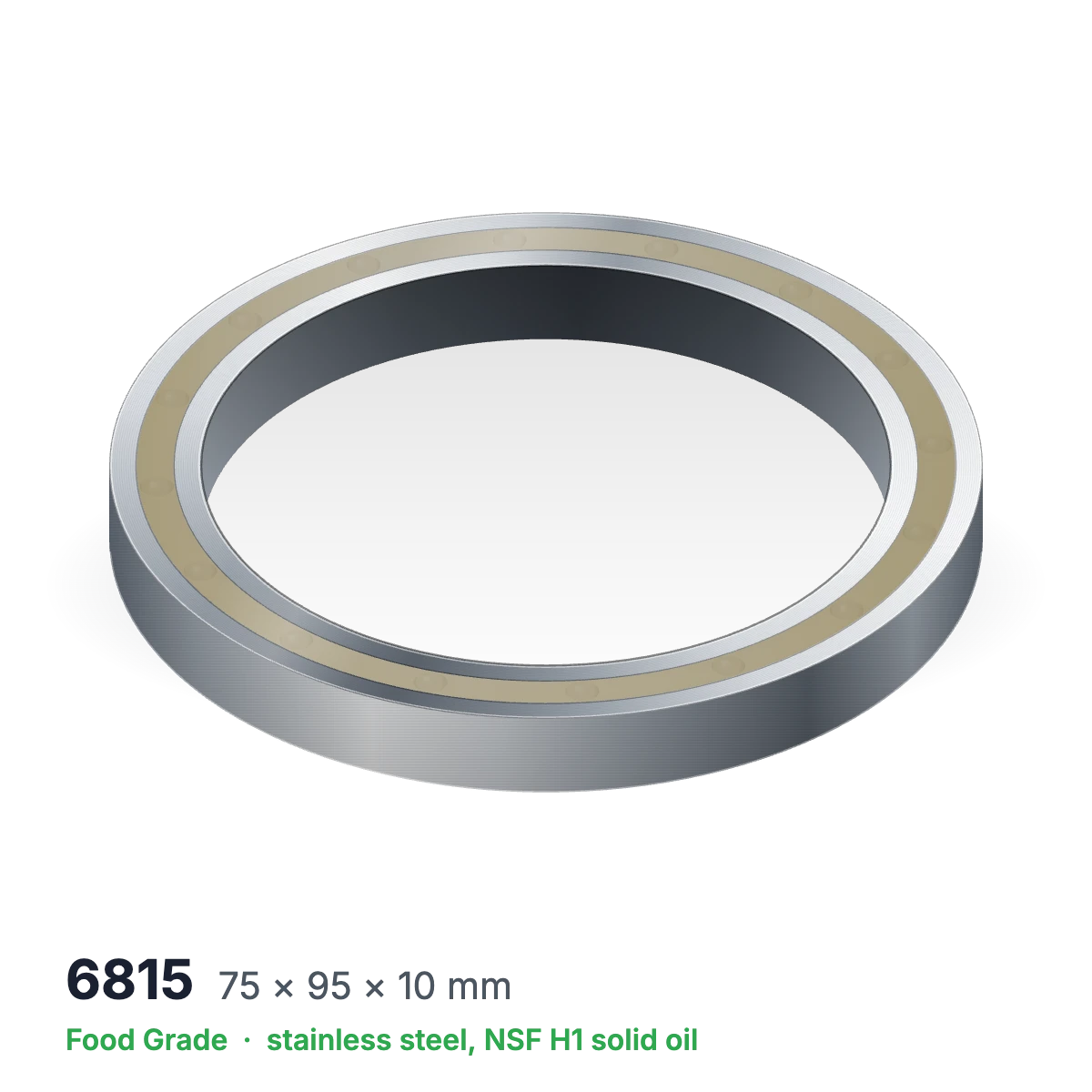 6815 food grade solid oil ball bearing, 75 × 95 × 10 mm, stainless steel with NSF H1 solid oil