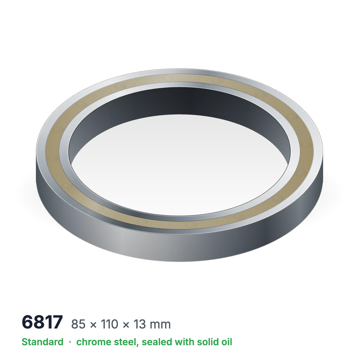 6817 solid oil ball bearing, 85 × 110 × 13 mm, chrome steel, sealed with solid oil