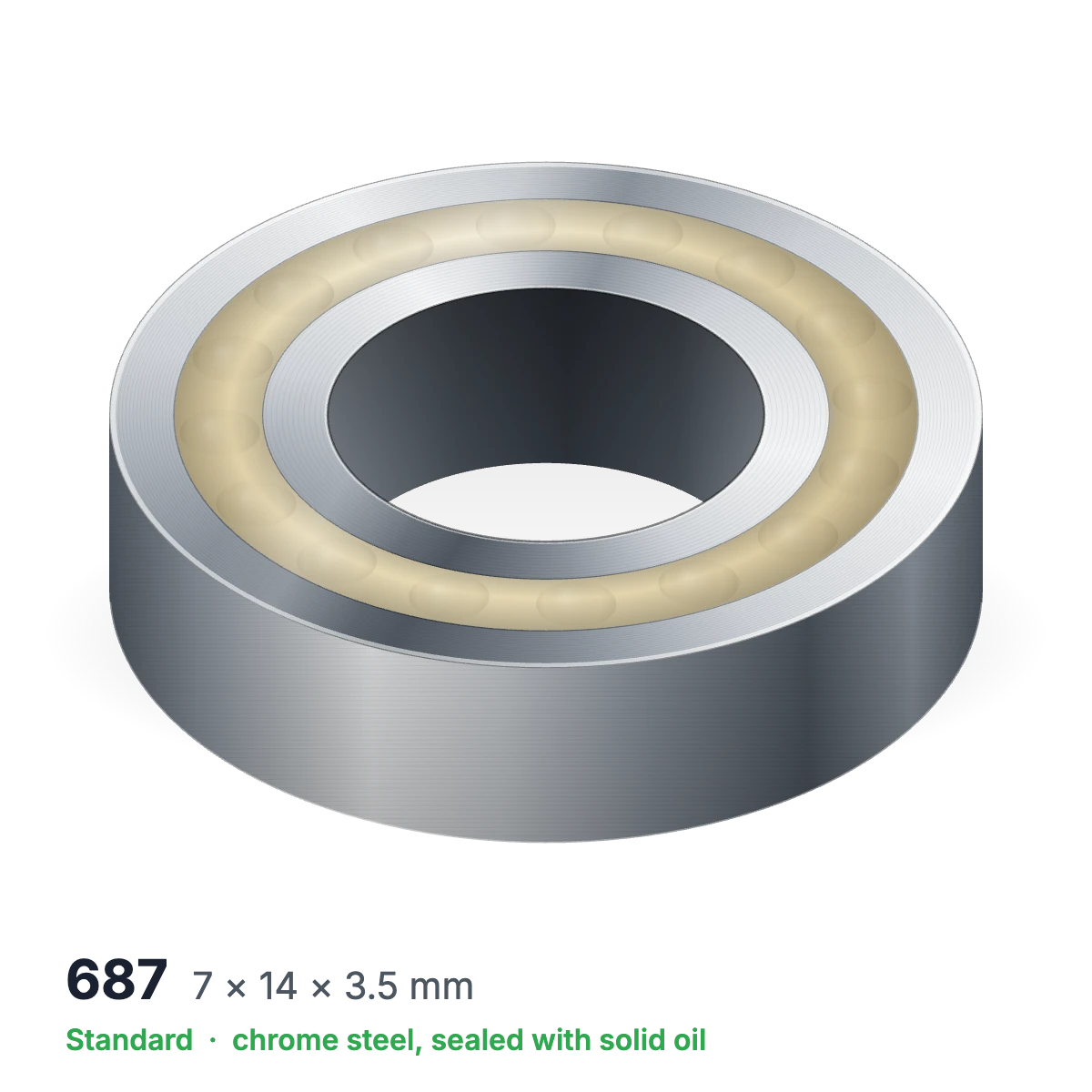 687 solid oil ball bearing, 7 × 14 × 3.5 mm, chrome steel, sealed with solid oil