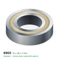 6902 solid oil ball bearing, 15 × 28 × 7 mm, chrome steel, sealed with solid oil