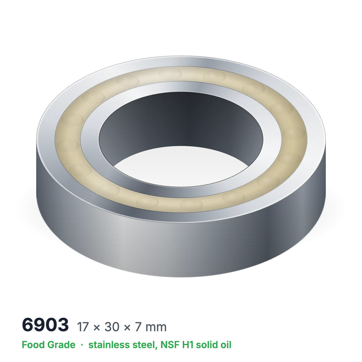 6903 food grade solid oil ball bearing, 17 × 30 × 7 mm, stainless steel with NSF H1 solid oil