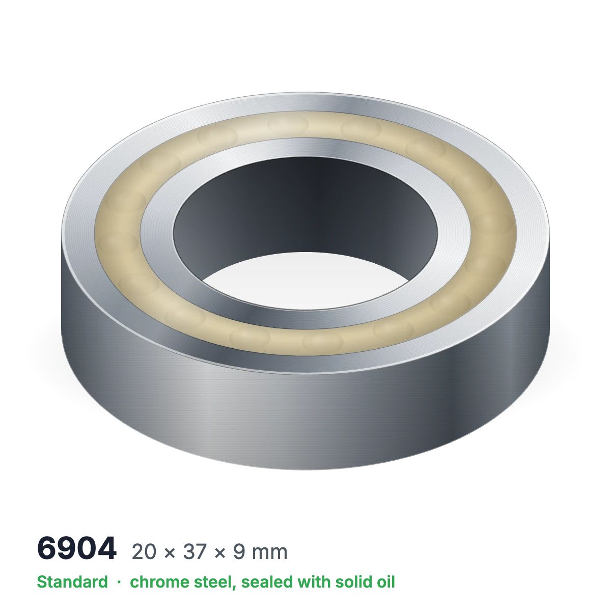 6904 solid oil ball bearing, 20 × 37 × 9 mm, chrome steel, sealed with solid oil