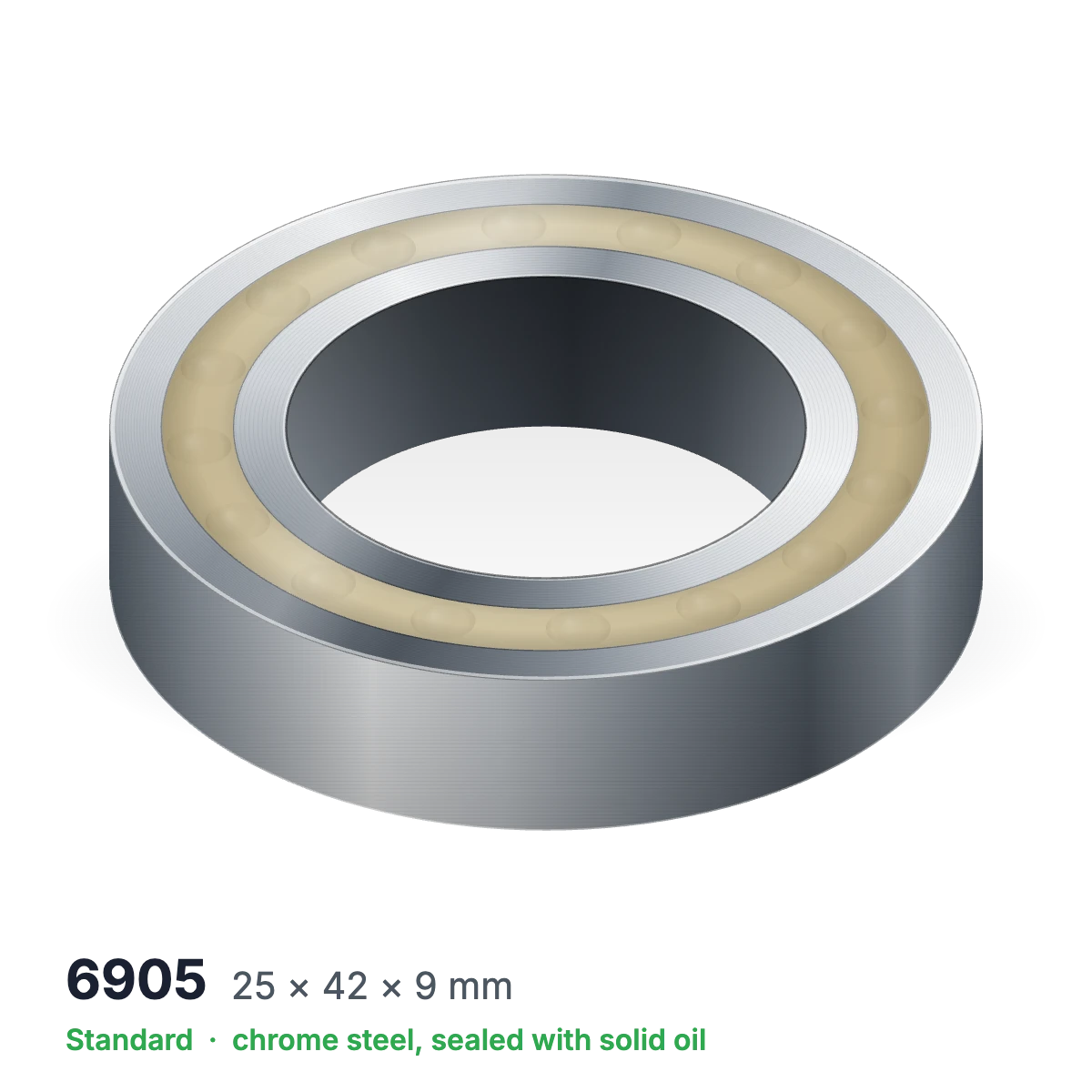 6905 solid oil ball bearing, 25 × 42 × 9 mm, chrome steel, sealed with solid oil