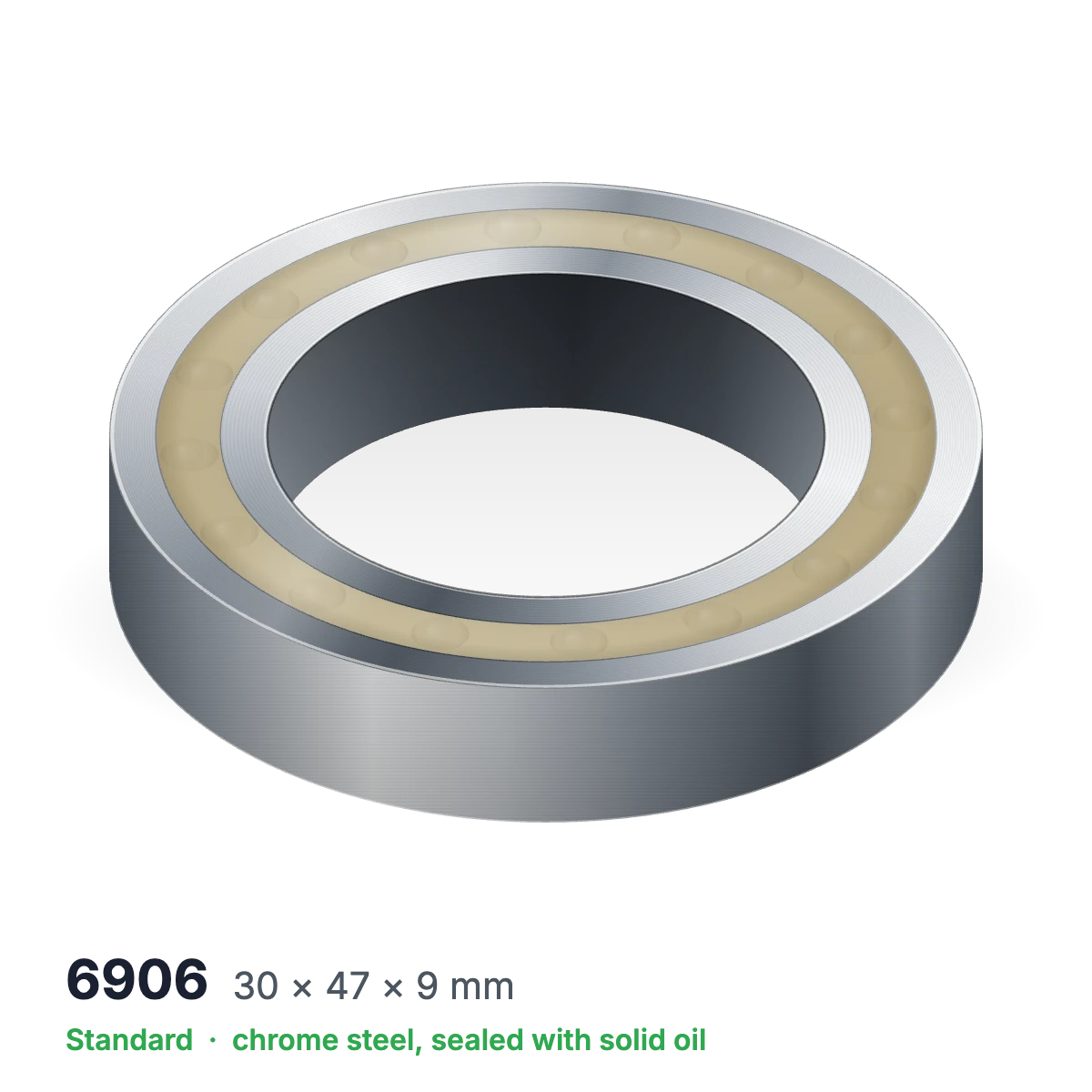 6906 solid oil ball bearing, 30 × 47 × 9 mm, chrome steel, sealed with solid oil